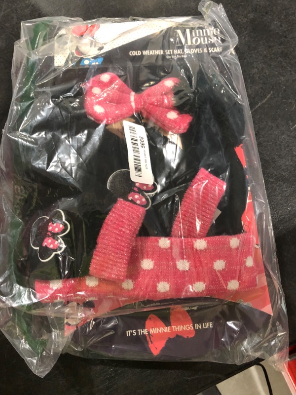 Photo 2 of Minnie Mouse Kid’s Winter Hat Snow Gloves and Scarf for Girls and Toddlers 3 Pc. Set, Cute Beanie with Bow Polka Dot
