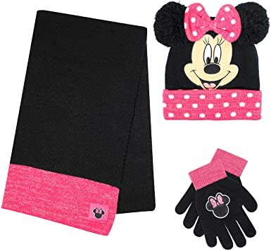 Photo 1 of Minnie Mouse Kid’s Winter Hat Snow Gloves and Scarf for Girls and Toddlers 3 Pc. Set, Cute Beanie with Bow Polka Dot
