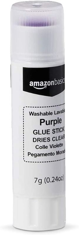 Photo 1 of Amazon Basics Purple Washable School Glue Sticks, Dries Clear, 0.24-oz Stick 15-Pack
