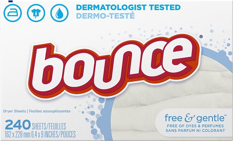 Photo 1 of Bounce Dryer Sheets Laundry Fabric Softener, Free & Gentle, 240 Count, White
