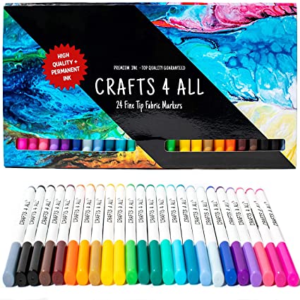 Photo 1 of Crafts 4 All Fabric Markers for Clothes - Pack of 24 No Fade, Dual Tip Permanent Fabric Pens - No Bleed, Machine Washable Shoe Markers for Fabric Decorating - Laundry Marker, Erases Stains Easily
