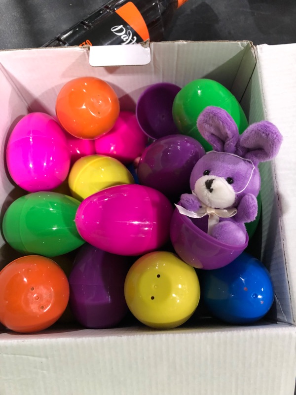 Photo 2 of 24 PCs Filled Easter Eggs with Plush Bunny 3.2" Bright Colorful Easter Eggs Prefilled with Variety 4.5" Plush Bunnies
