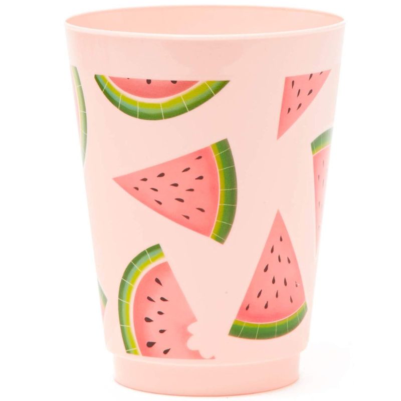 Photo 1 of 16 Count Pink Watermelon Plastic Cups for Summer and Kids Girls Birthday Party Supplies, 16 Oz
