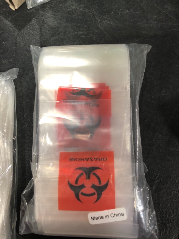 Photo 2 of 100 Pack Red 3-Wall Zipper Biohazard Specimen Bags 3? x 5? /w Document Pouch 2 mil
