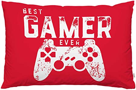 Photo 1 of EKOBLA Throw Pillow Cover Red Game Pad Best Gamer Ever for Video Games Geek Decor Lumbar Pillow Case Cushion for Sofa Couch Bed Standard Queen Size 20x30 Inch
