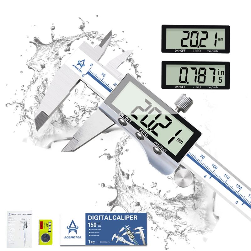 Photo 1 of ACEMETER Digital Caliper,6 Inch Electronic Micrometer Vernier Caliper Measuring Tool,Stainless Steel Large LCD Screen,0.0005"/0.01mm Resolution,Inch/Millimeter Conversion and Automatic Power Switch
