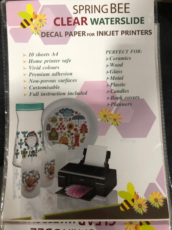 Photo 2 of A4 Waterslide Clear Decal Paper for Inkjet Printers - 20 Sheets Premium Water-Slide Transfer Clear Printable Water Slide Decals
