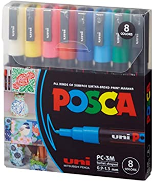 Photo 1 of Posca Acrylic Paint Marker Set, 8 Fine Colors, PC-3M, Version 2
