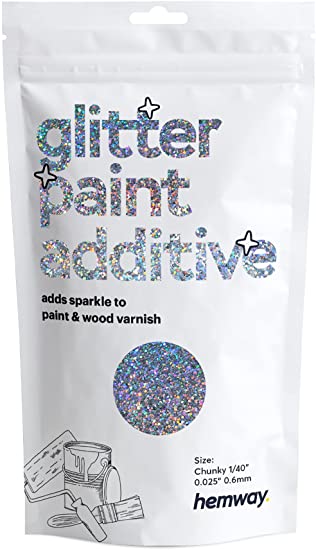 Photo 1 of Hemway Glitter Paint Additive 100g / 3.5oz Crystals for Acrylic Emulsion Paint - Interior Wall, Furniture, Ceiling, Wood, Varnish, Matte - Chunky (1/40" 0.025" 0.6mm) - Silver Holographic
