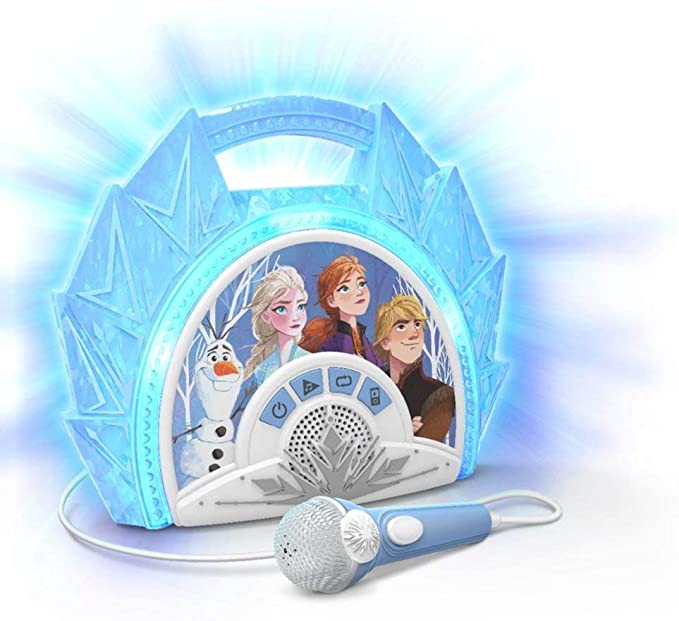 Photo 1 of Frozen 2 Sing Along Boombox with Microphone, Built in Music, Flashing Lights, Real Working Mic for Kids Karaoke Machine, Connects Mp3 Player Aux in Audio Device
