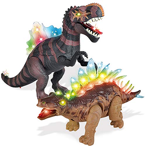 Photo 1 of 2 Pack Electronic Walking Dinosaur Toy with LED Light Up Eyes, Roaring Sound, Realistic Spinosaurus and Stegosaurus, Dinosaur Party Favors, Dinosaur Toy for Kids Boys Girls Ages 3 4 5 6 7 Year Old
