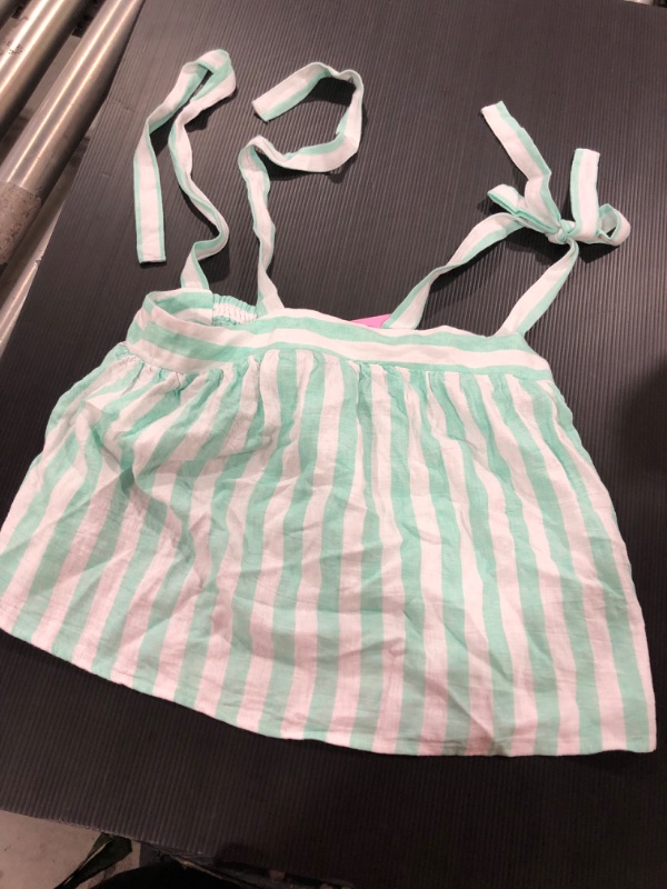 Photo 1 of women's bikini top
green and white stripes
size: XS