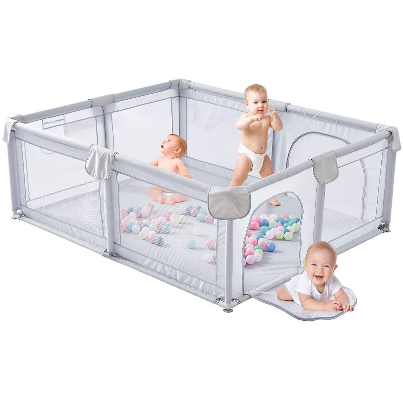 Photo 1 of BOJOY Baby Playpen, Playpen for Babies (73x61x27inch), Kids Safe Play Center for Babies and Toddlers, Extra Large Playpen, Sturdy Play Yard for Toddler,Children's Fences Play Area(Grey)
