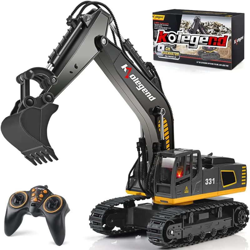 Photo 1 of kolegend Remote Control Excavator Toy 16 Inch, 9 Channel RC Construction Vehicles Hydraulic Haulers Digger Toys Gift for 6 7 8 9 10 Years Old Kids Boys

