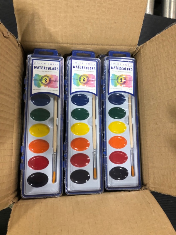 Photo 2 of 36 Set Bulk Watercolor Paint Pack with Wood Brushes 8 Colors Washable Water Colors Perfect for Kids Classroom Parties Students All Ages by Color Swell
