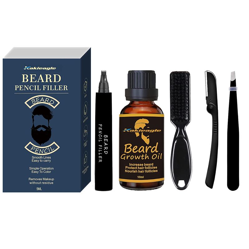 Photo 1 of KAKIEAGLE Beard Pen, Beard Filling Pen Kit, Waterproof Beard Pencil, Beard Brush to Repair the Natural Shape and Effectively Increase the Density of Beard (black)
