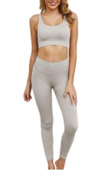 Photo 1 of Two Piece Outfits for Women- Sports Bras High Waisted Leggings Workout Clothes for Yoga Gym KHAKI SIZE MEDIUM
