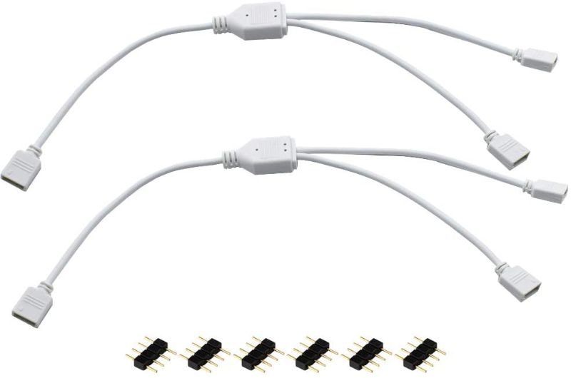 Photo 1 of QIJIE 2Pack 4Pin Splitter Cable RGB LED Strip Connector 2 Way Splitter 1 to 2 Splitter Cable with 6 Male 4Pin Plugs for RGB LED Strip Light
