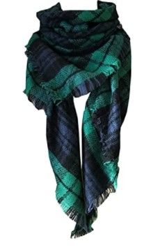 Photo 1 of Wander Agio Womens Warm Long Shawl Winter Wraps Large Scarves Knit Cashmere Feel Plaid Triangle Scarf DARK GREEN
