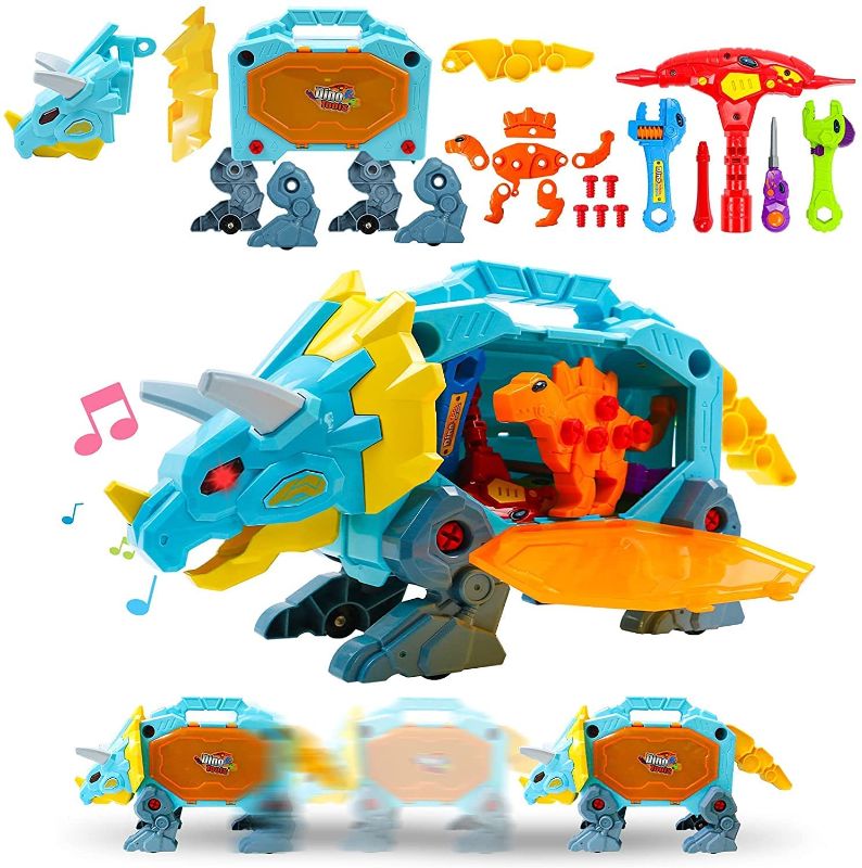 Photo 1 of Take Apart Toy Kids Tool Set- Dinosaur Toys for Boys with Storage Box 2 in 1 Construction Toys for Boys with Light & Sound Pretend Play Tool Kits Educational Toys for 3 4 5 6 7 Year Old Boys Girls
