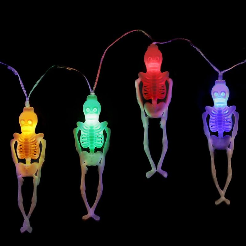 Photo 1 of BUCLA Halloween Decoration, Skeleton Skull String Lights, 8 Lighting Modes Battery Operated Indoor Outdoor String Lights, Waterproof Battery Box, (10 feet/Pack, 20 Skeletons/Pack, 2 Packs/Box)