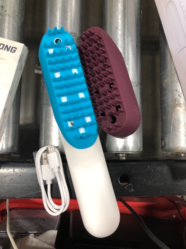 Photo 2 of BAODANTECH Dog Brush for shedding grooming?Small & Medium Short or Long Hair Pet Grooming Brush with 2 Washable and Replaceable Massage Head ?8.7 inch?Red wine-Blue?