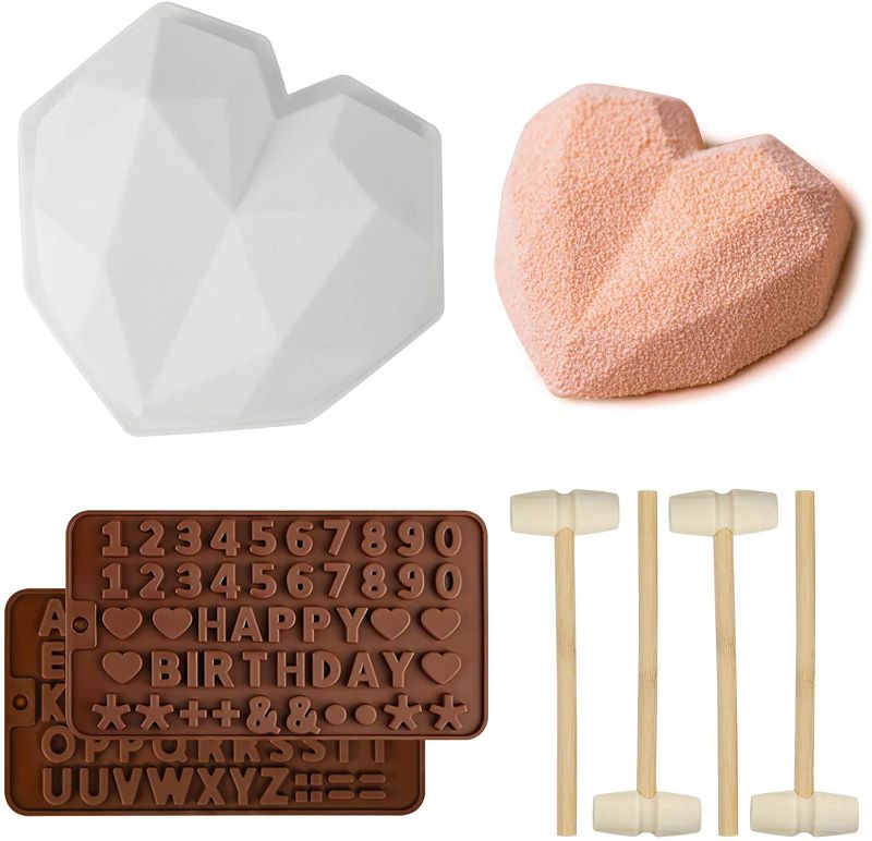 Photo 1 of Chocolate Molds Silicone Set, Diamond Heart Chocolate Mold, Letter Number Molds, DIY Baking Molds for Cake/Pudding/Candy/Jelly