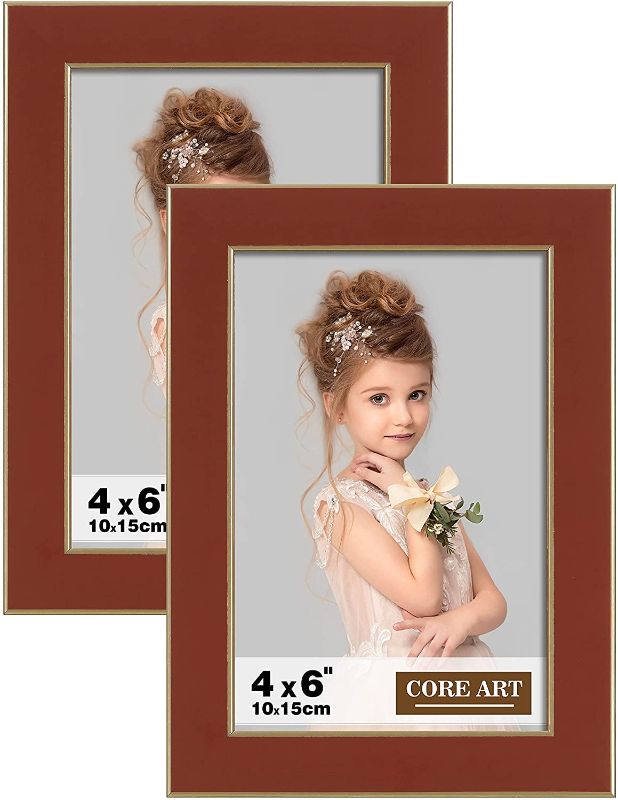 Photo 1 of CORE ART 4x6 Picture Frames Brown Photo Frames Set of 2, 4 by 6 Colorful Frame with HD Semi-tempered Glass, Wall or Tabletop Display