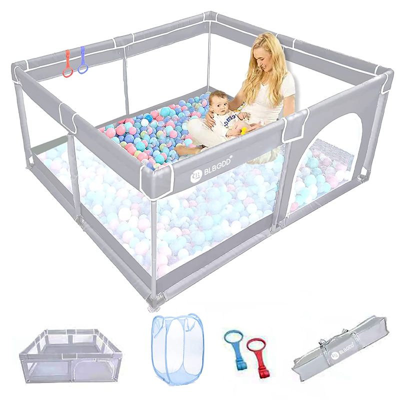 Photo 1 of Baby Playpen,Playpens for Babies, Large Playpen for Toddlers,Baby Fence Play Area, Sturdy Safety Baby Play Yard Baby Gate Playpen (50"x50"Gray)