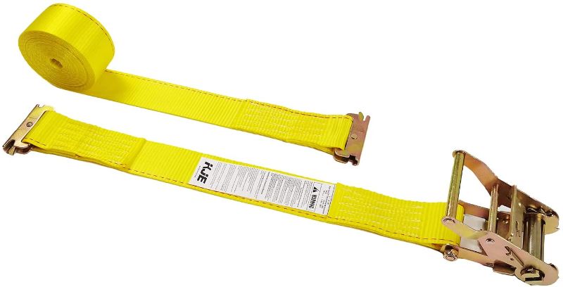 Photo 1 of 1 Pack E Track Ratchet Tie-Down Cargo Straps, 2" x 20' Durable Ratcheting Strap Cargo TieDowns, Heavy Duty Yellow Polyester Tie-Downs, ETrack Spring Fittings KJE

