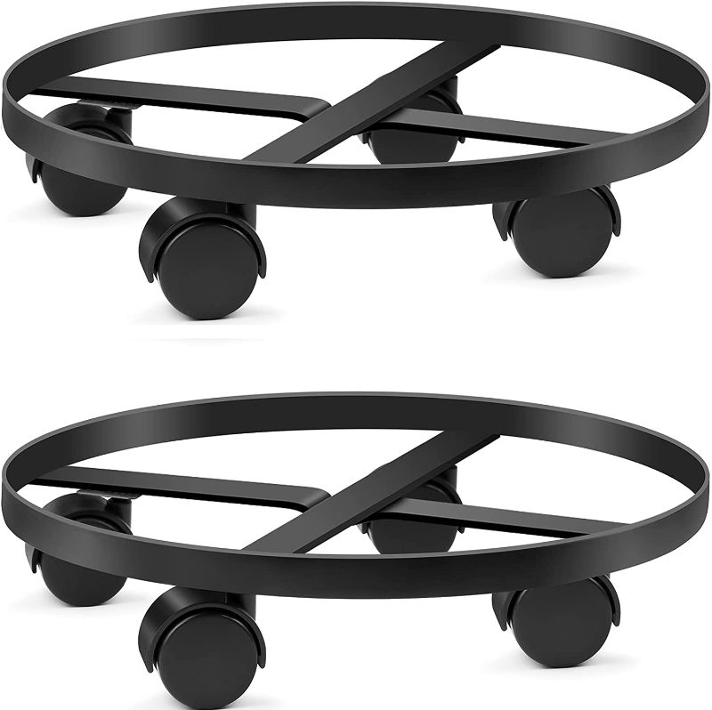 Photo 1 of Amagabeli 2 Pack 14" Metal Plant Caddy Heavy Duty Iron Potted Plant Stand With Wheels Round Flower Pot Rack on Rollers Dolly Holder on Indoor Outdoor Planter Trolley Casters Rolling Tray Coaster Black
