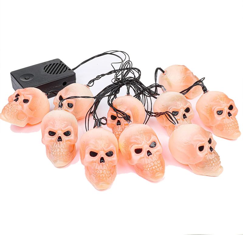 Photo 1 of  Halloween Skull LED Lights, Indoor or Outdoor Holiday Decoration String Lights with Music,Waterproof Battery Operated Halloween Lights 8.3ft and 10PCS,Total Longth 100in Online 