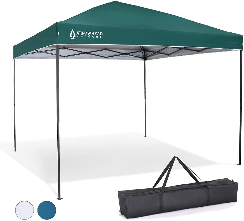 Photo 1 of ARROWHEAD OUTDOOR 10’x10’ Pop-Up Canopy & Instant Shelter, Easy One Person Setup, Water & UV Resistant 150D Fabric Construction, Height Adjustable, Carry Case, Guide Ropes & Stakes Included, 