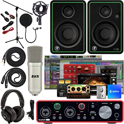 Photo 1 of Focusrite Scarlett 2i2 2x2 USB Audio Interface Full Studio Bundle with Creative Music Production Software Kit and CR4-X Pair Studio Monitors and 1/4” Instrument Cables
