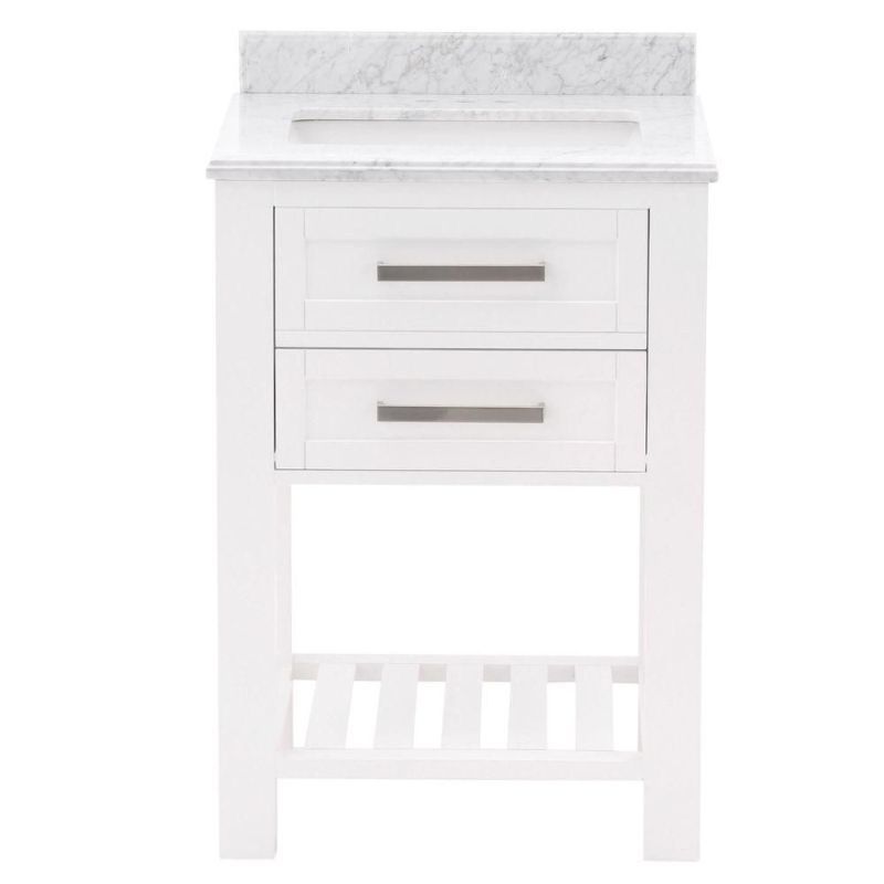 Photo 1 of 24 in. W x 22 in. D Bath Vanity in White with Marble Vanity Top in White