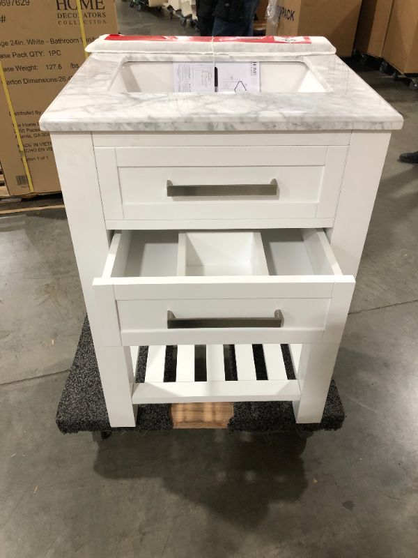 Photo 4 of 24 in. W x 22 in. D Bath Vanity in White with Marble Vanity Top in White