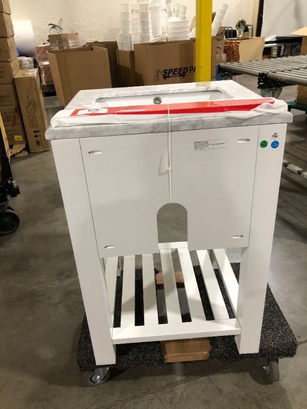 Photo 2 of 24 in. W x 22 in. D Bath Vanity in White with Marble Vanity Top in White