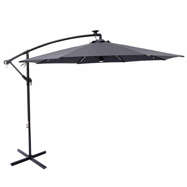 Photo 1 of C-Hopetree 10 ft Offset Cantilever Outdoor Patio Umbrella with Solar LED Lights and Cross Base Stand, Anthracite
