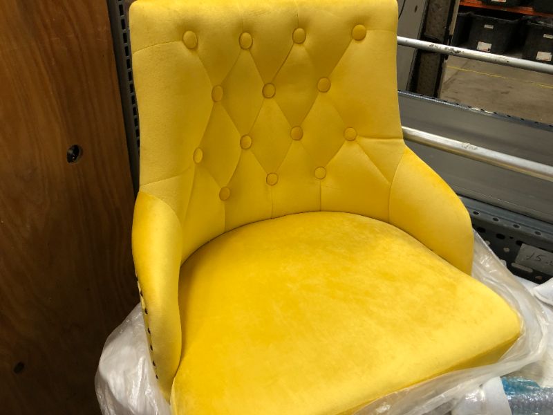 Photo 2 of Velvet Desk Chair Tufted Office Chair with Wheels Accent Vanity Chair Fabric Task Swivel Armchair for Bedroom Living Room Yellow
