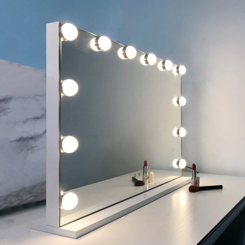 Photo 1 of  Vanity Mirror Makeup Mirror with Lights, Large Hollywood Lighted Vanity Makeup Mirror with LED Bulbs and USB Port, Tabletop or Wall-Mounted for Dressing Room & Bedroom (H17.3 X L22.8 Inch)
