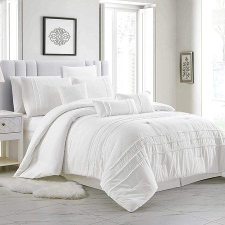 Photo 1 of Chezmoi Collection Elizabeth 7-Piece White Tassel Fringe Comforter Set, California King
