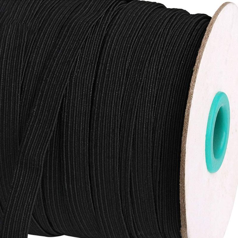 Photo 1 of 85 Yards Length 1/4 Inch Width Braided Elastic Bands for Sewing Rope White Heavy Stretch Knit Elastic Spool Black
