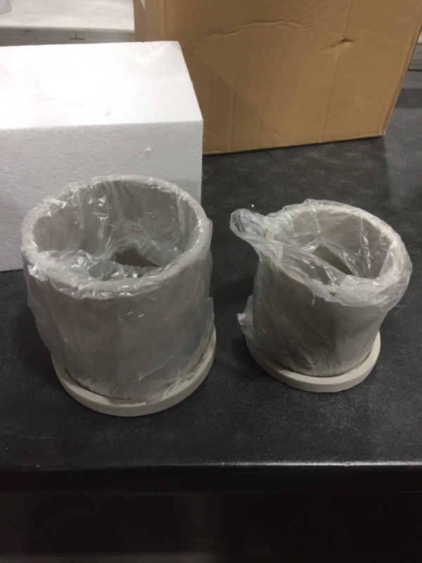 Photo 2 of BELLE VOUS Grey Cement Succulent Planter Pots (2 Pack)