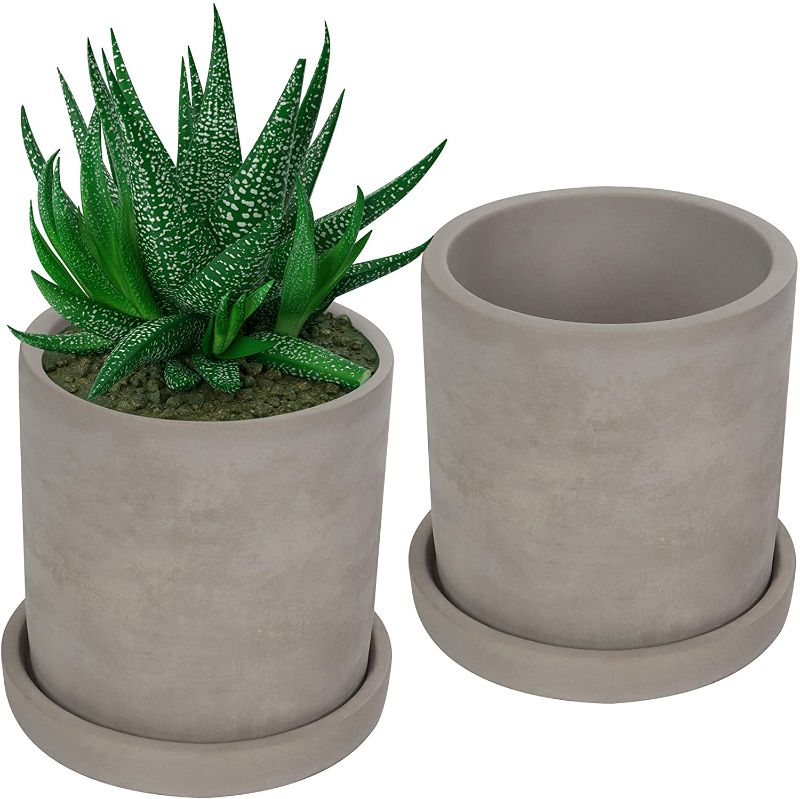 Photo 1 of BELLE VOUS Grey Cement Succulent Planter Pots (2 Pack)