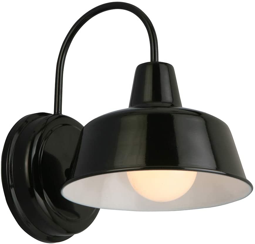 Photo 1 of Design House 579367 Mason Industrial Modern 1-Light Indoor/Outdoor Wall Mount 8-inch Light with Metal Shade for Porch Entryway Barn, Satin Black
