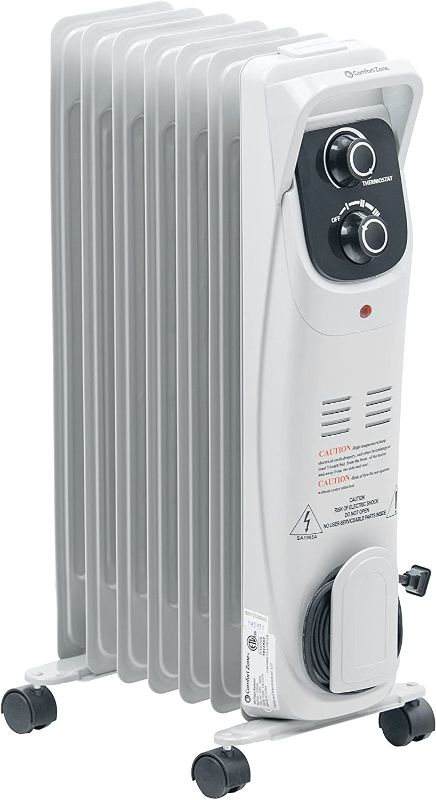 Photo 1 of Comfort Zone CZ8008 Silent Electric Oil-Filled Radiator Heater with 360-Degree Swivel Casters, Gray
