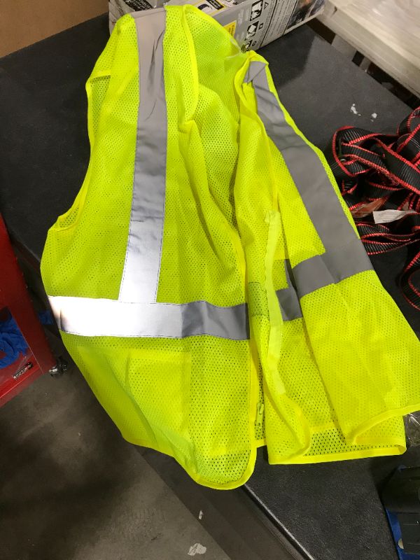 Photo 1 of HDX Hi Visibility Lime Green Class 2 Reflective Safety Vest, Yellow [OPEN BOX/PACKAGING, NEVER USED]
