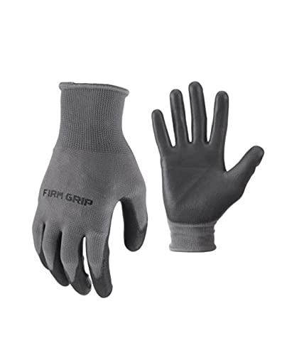 Photo 1 of FIRM GRIP Large Polyurethane Grip Work Gloves (4-Pair), Gray
