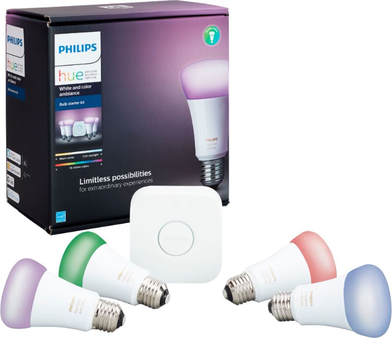 Photo 1 of Philips - Hue White and Color Ambiance A19 LED Starter Kit - Multicolor

