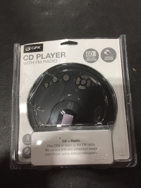 Photo 2 of GPX PC332B Portable CD Player with Anti-Skip Protection, FM Radio and Stereo Earbuds - Black
